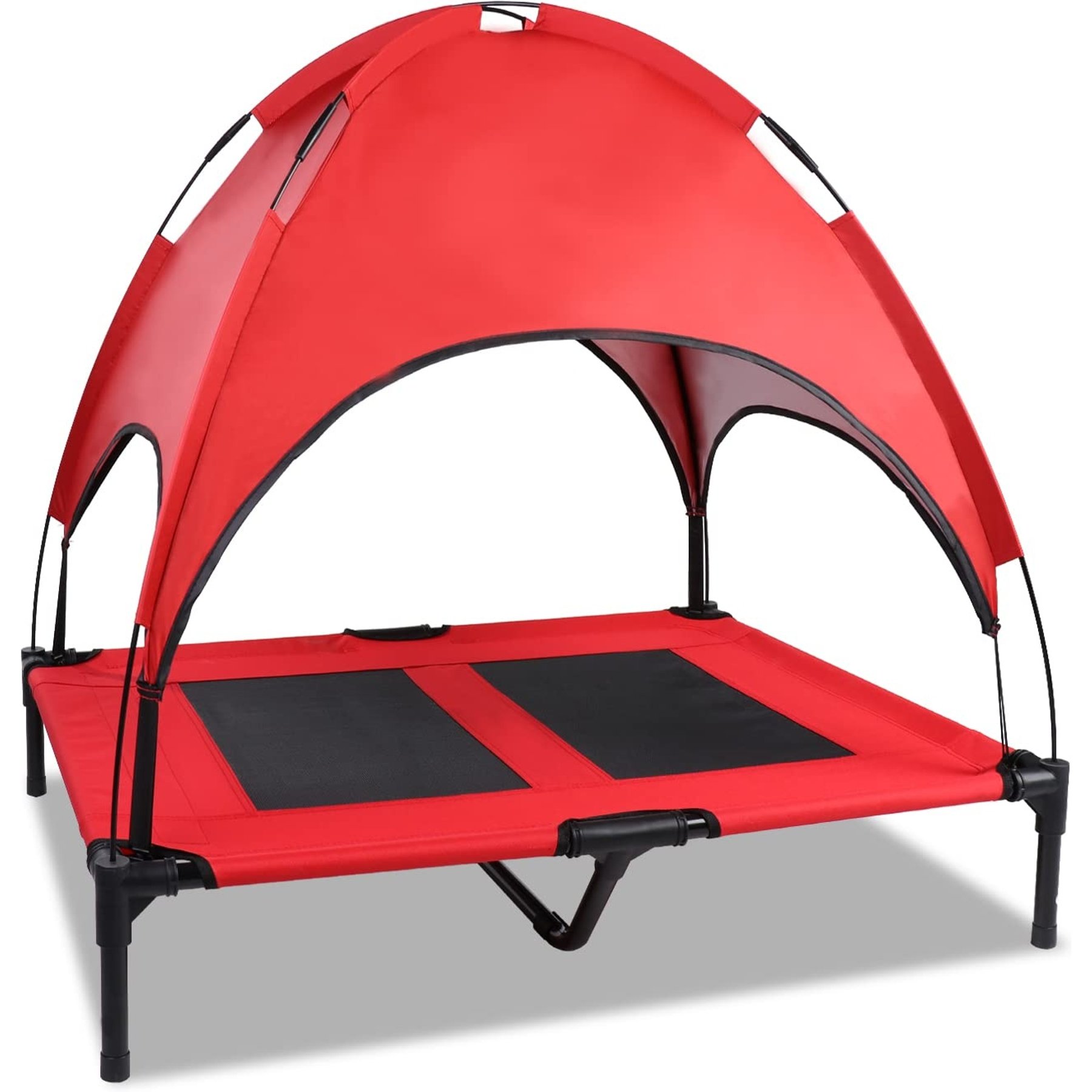 SMONTER Elevated Outdoor Canopy Dog Bed, Red, Large