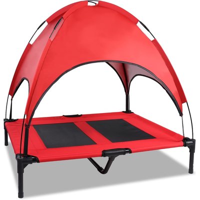 SMONTER SMONTER Elevated Outdoor Canopy Dog Bed, Red, Large
