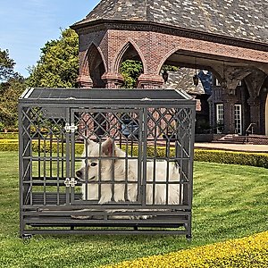 SMONTER Heavy Duty Dog Crate, Dark Silver, 38-in