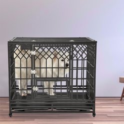 SMONTER Heavy Duty Dog Crate, Dark Silver, 42-in