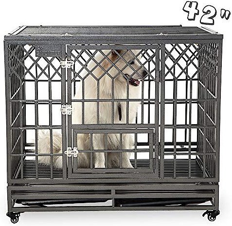 Show full view: SMONTER Heavy Duty Dog Crate, Dark Silver, 42-in slide 3 of 7