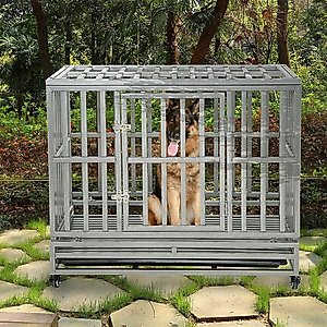 SMONTER Heavy Duty I Shape Dog Crate, Silver, 38-in