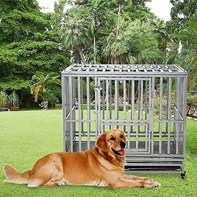 SMONTER SMONTER Heavy Duty I Shape Dog Crate, Silver, 42-in