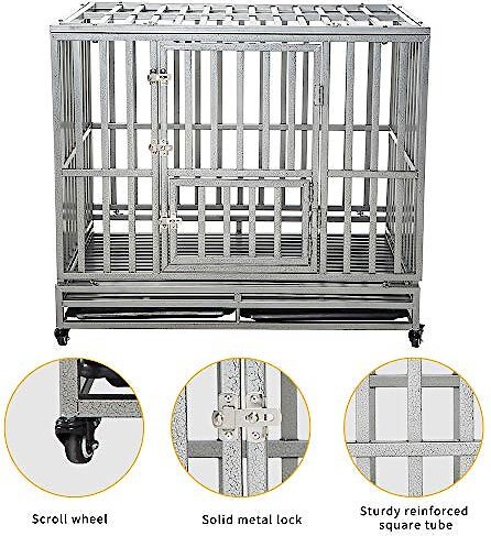 SMONTER Heavy Duty I Shape Dog Crate, Silver
