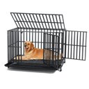 SMONTER Heavy Duty Metal 3-Door Hard Sided Dog Crate, Black/Dark Silver, X-Large: 48 inch
