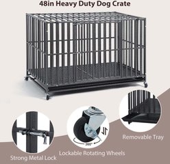 SMONTER Heavy Duty Metal 3-Door Hard Sided Dog Crate, Black/Dark Silver, X-Large: 48 inch slide 2 of 8