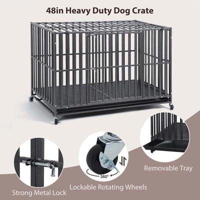 Show full view: SMONTER Heavy Duty Metal 3-Door Hard Sided Dog Crate, Black/Dark Silver, X-Large: 48 inch slide 2 of 8