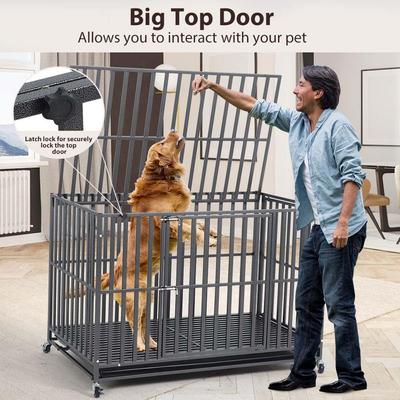 Show full view: SMONTER Heavy Duty Metal 3-Door Hard Sided Dog Crate, Black/Dark Silver, X-Large: 48 inch slide 3 of 8