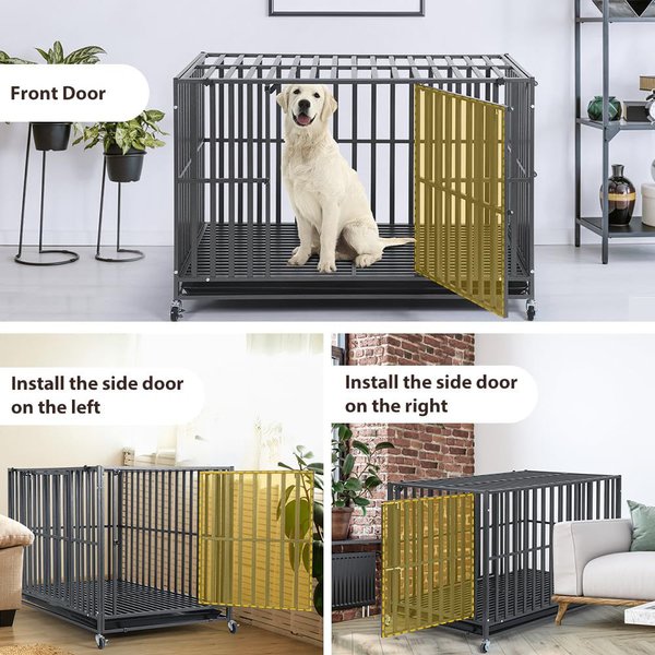 Show full view: SMONTER Heavy Duty Metal 3-Door Hard Sided Dog Crate, Black/Dark Silver, X-Large: 48 inch slide 4 of 8