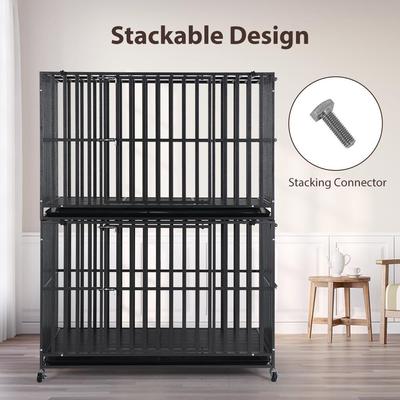 Show full view: SMONTER Heavy Duty Metal 3-Door Hard Sided Dog Crate, Black/Dark Silver, X-Large: 48 inch slide 8 of 8