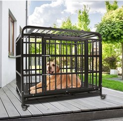 SMONTER Heavy Duty Metal Indoor & Outdoor Medium & Large Breed Dog Crate, Dark silver, 42-in