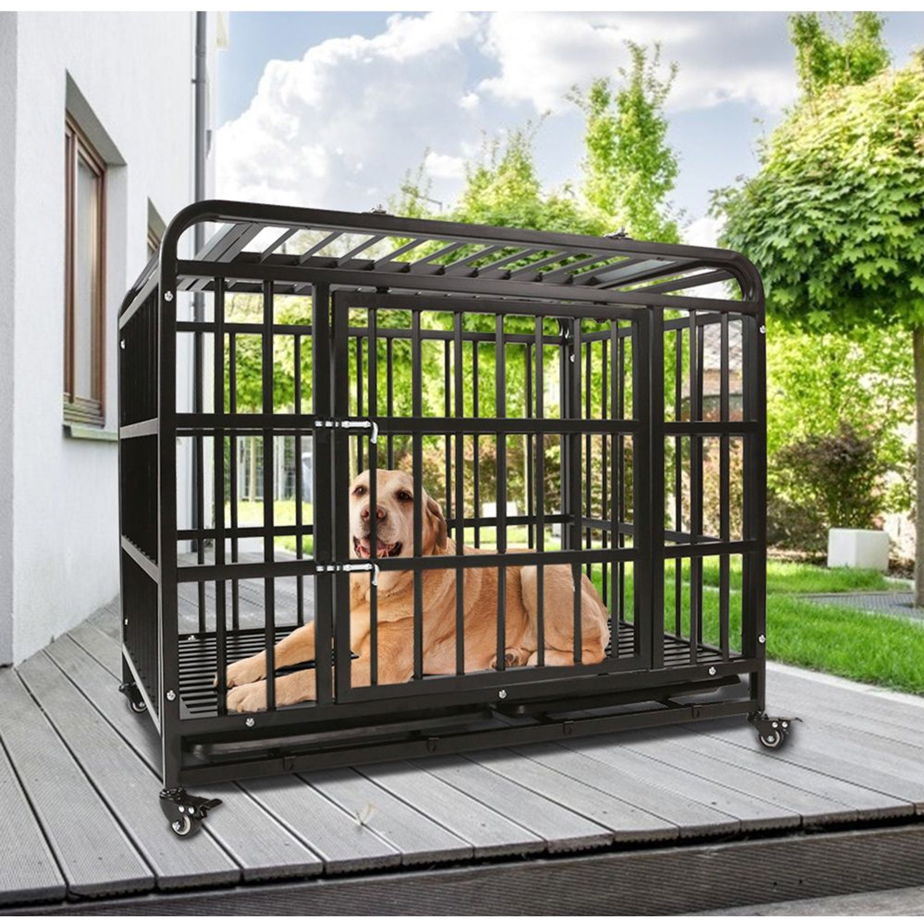 SMONTER Heavy Duty Metal Indoor & Outdoor Medium & Large Breed Dog Crate, Dark silver, 42-in