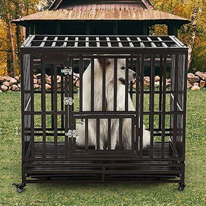 SMONTER Heavy Duty Strong Metal I Shape Dog Crate, Brown, 42-in