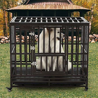 SMONTER SMONTER Heavy Duty Strong Metal I Shape Dog Crate, Brown, 42-in