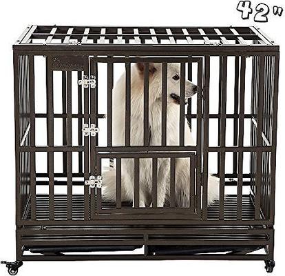 Show full view: SMONTER Heavy Duty Strong Metal I Shape Dog Crate, Brown, 42-in slide 3 of 8
