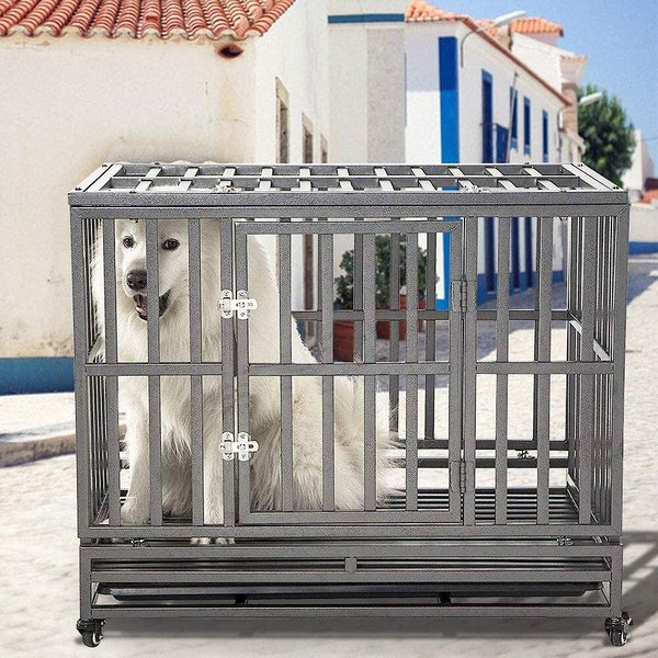 Show full view: SMONTER Heavy Duty Strong Metal I Shape Dog Crate, Dark Silver, 38-in slide 1 of 8