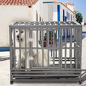 SMONTER Heavy Duty Strong Metal I Shape Dog Crate, Dark Silver, 38-in