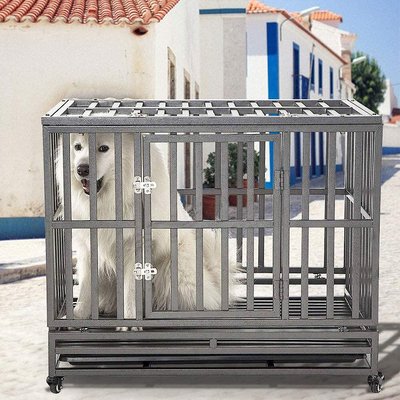 SMONTER SMONTER Heavy Duty Strong Metal I Shape Dog Crate, Dark Silver, 38-in