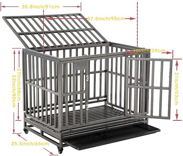 Show full view: SMONTER Heavy Duty Strong Metal I Shape Dog Crate, Dark Silver, 38-in slide 2 of 8