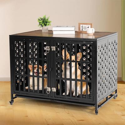 Show full view: SMONTER Heavy Duty Wooden Modern Indoor End Table Two Dog Crate with Divider, Rustic Brown, Large, 44-in slide 7 of 7