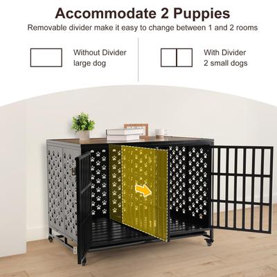 Show full view: SMONTER Heavy Duty Wooden Modern Indoor End Table Two Dog Crate with Divider, Rustic Brown, Large, 44-in slide 2 of 7