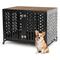 Show in main carousel: SMONTER Heavy Duty Wooden Modern Indoor End Table Two Dog Crate with Divider, Rustic Brown, Medium, 38-in slide 1 of 8