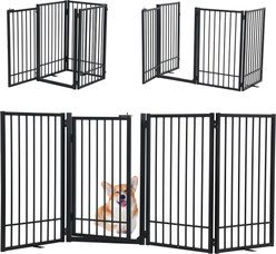 SMONTER Metal Freestanding Dog Gate with Door, Black, 4 Panels, 80.5-in W x 31.5-in H