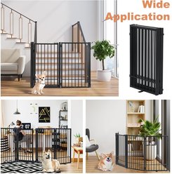 SMONTER Metal Freestanding Dog Gate with Door, Black, 4 Panels, 80.5-in W x 31.5-in H slide 2 of 7