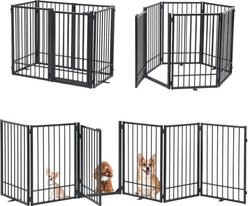 SMONTER Metal Freestanding Dog Gate with Door, Black, 6 Panels, 120.6-in W x 31.5-in H