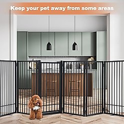SMONTER Metal Freestanding Dog Gate with Door, Black, 6 Panels, 120.6-in W x 31.5-in H slide 2 of 7