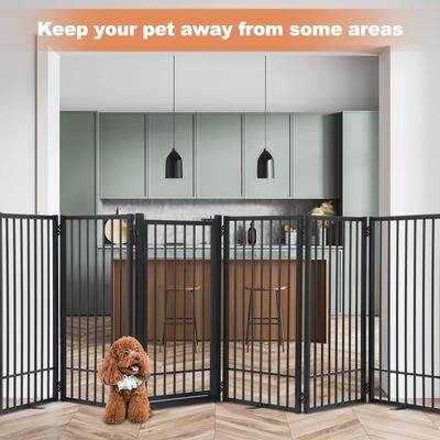 Show full view: SMONTER Metal Freestanding Dog Gate with Door, Black, 6 Panels, 120.6-in W x 31.5-in H slide 7 of 11