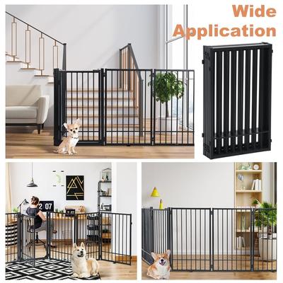 Show full view: SMONTER Metal Freestanding Dog Gate with Door, Black, 6 Panels, 120.6-in W x 31.5-in H slide 8 of 11
