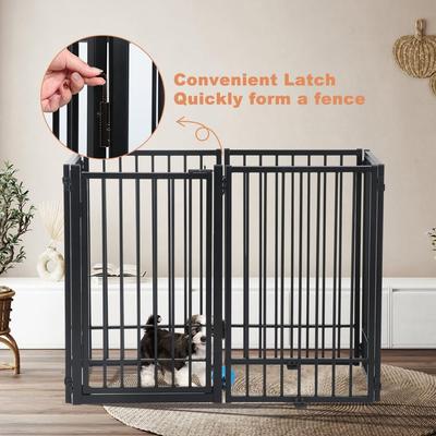 Show full view: SMONTER Metal Freestanding Dog Gate with Door, Black, 6 Panels, 120.6-in W x 31.5-in H slide 6 of 11