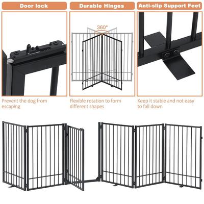 Show full view: SMONTER Metal Freestanding Dog Gate with Door, Black, 6 Panels, 120.6-in W x 31.5-in H slide 5 of 11