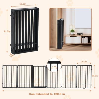 Show full view: SMONTER Metal Freestanding Dog Gate with Door, Black, 6 Panels, 120.6-in W x 31.5-in H slide 3 of 11