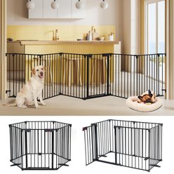 SMONTER Metal Versatile Dog Gate with Door, Black, 6 Panels, 150-in W x 29-in H