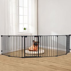 SMONTER Metal Versatile Dog Gate with Door, Black, 6 Panels, 150-in W x 29-in H slide 2 of 8