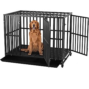 SMONTER Two Doors Heavy Duty Dog Crate, 42-in