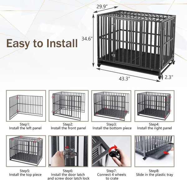 Show full view: SMONTER Two Doors Heavy Duty Dog Crate, 42-in slide 6 of 8