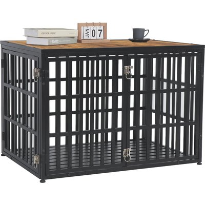 SMONTER SMONTER Wooden 3-Door Furniture Style Dog Crate, Rustic Brown, Large: 38 inch