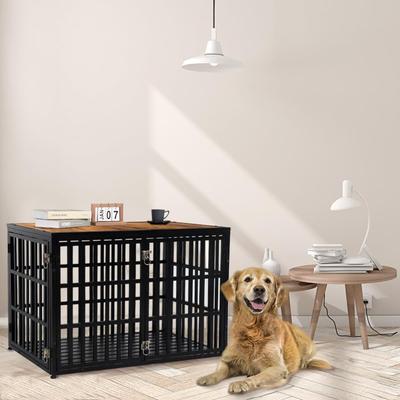 Show full view: SMONTER Wooden 3-Door Furniture Style Dog Crate, Rustic Brown, Large: 38 inch slide 2 of 10