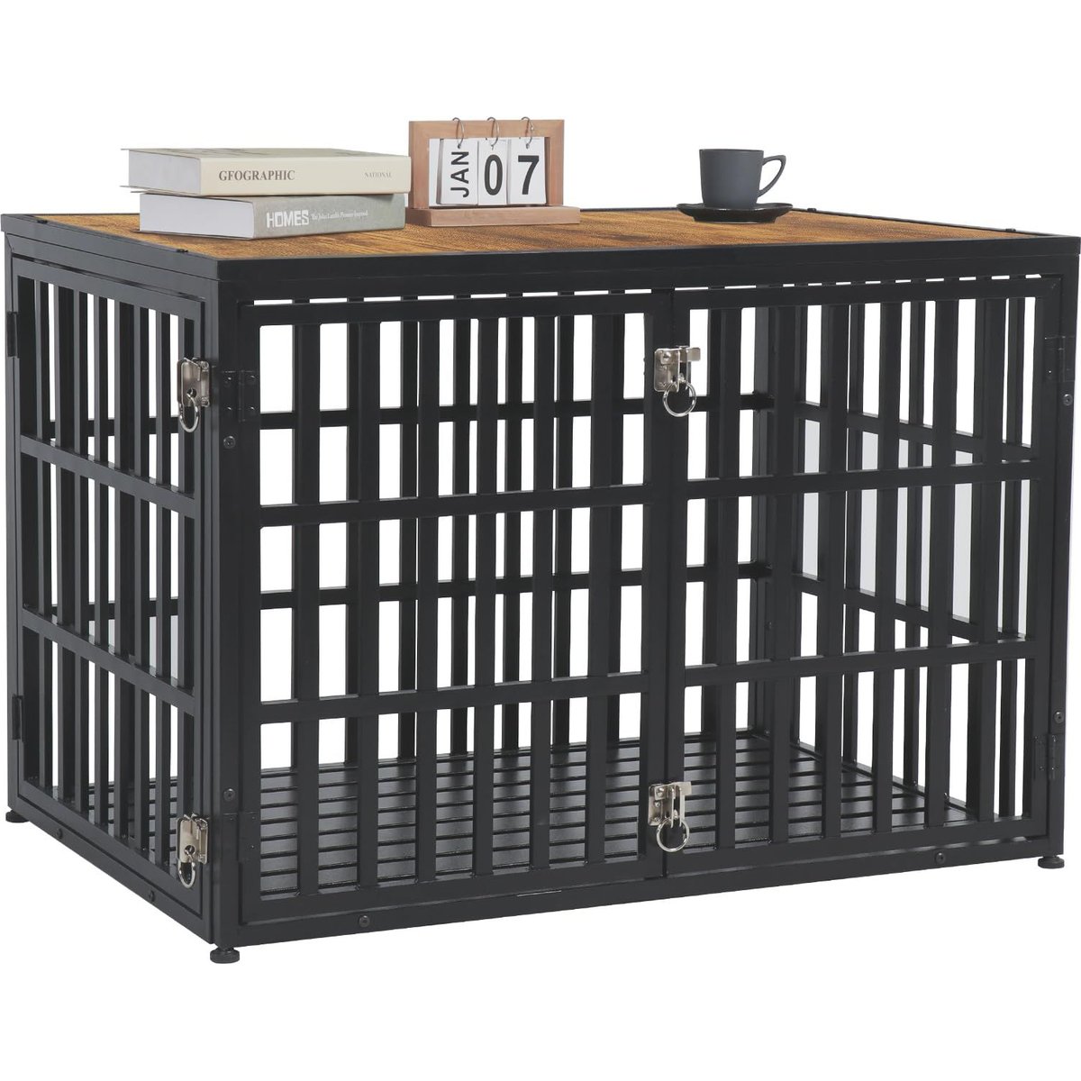 SMONTER Wooden 3-Door Furniture Style Dog Crate, Rustic Brown, X-Large: 40 inch