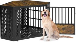 SMONTER Wooden Corner Crate Furniture Style Dog Kennel, Large