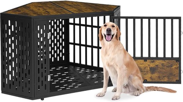 Show full view: SMONTER Wooden Corner Crate Furniture Style Dog Kennel, Large slide 1 of 7