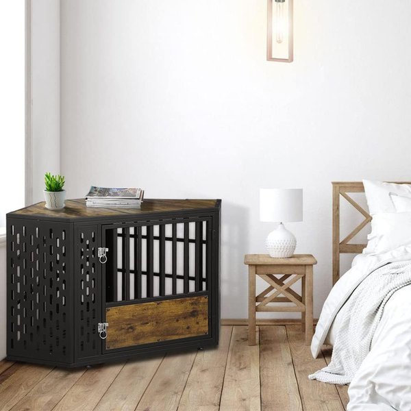 Show full view: SMONTER Wooden Corner Crate Furniture Style Dog Kennel, Large slide 2 of 7