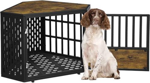 Show full view: SMONTER Wooden Corner Crate Furniture Style Dog Kennel, Medium slide 1 of 7