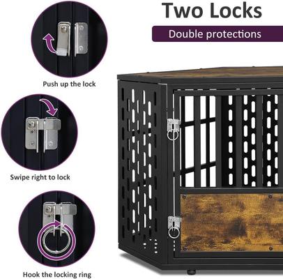 Show full view: SMONTER Wooden Corner Crate Furniture Style Dog Kennel, Medium slide 4 of 7