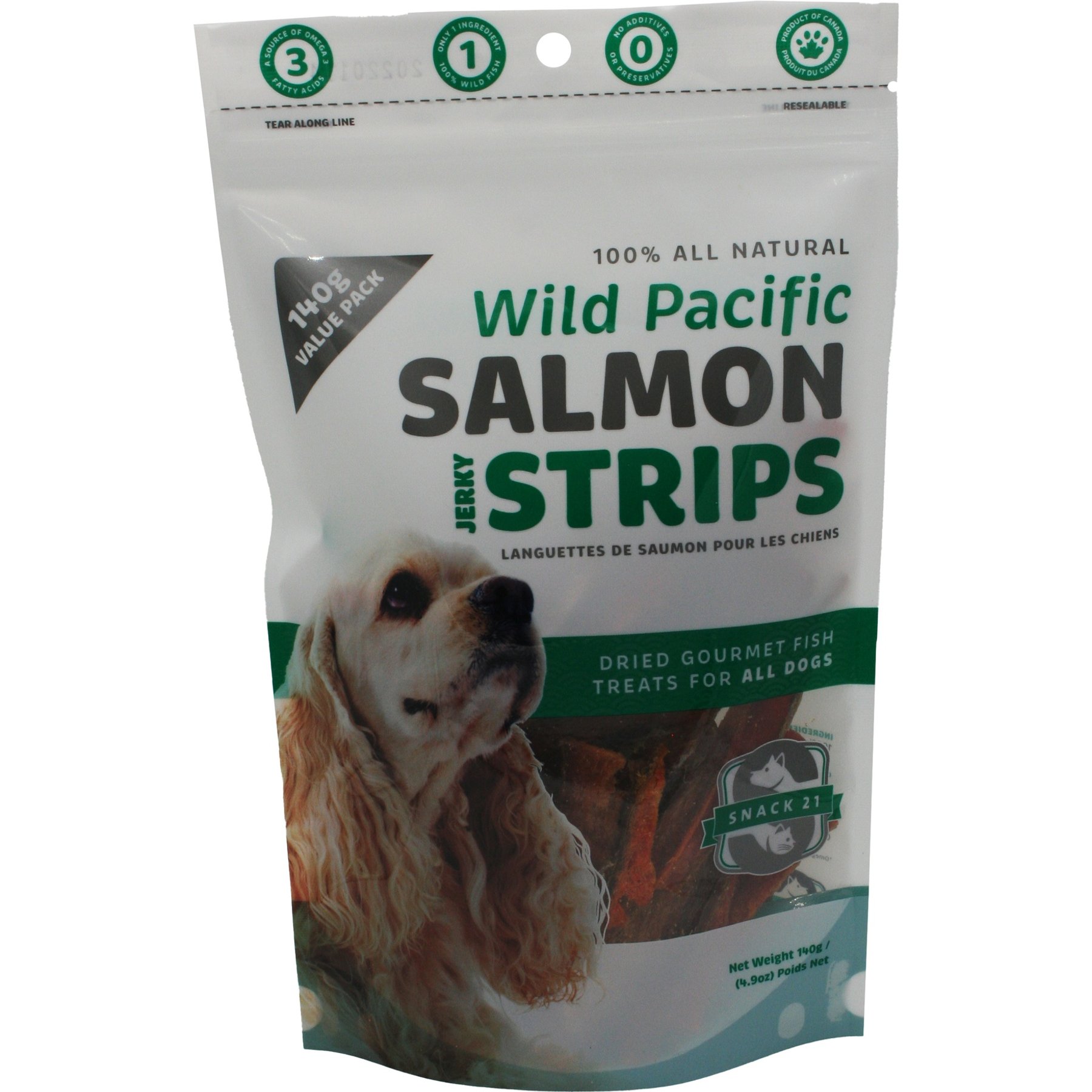 Snack 21 Treats Wild Pacific Salmon Value Pack High-Protein Grain-Free Air-Dried Dog Treats, 4.94-oz bag