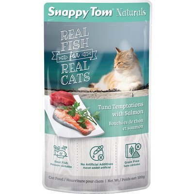Snappy Tom Snappy Tom Naturals Tuna Temptations with Salmon Cat Food Pouches, 3.5-oz, case of 12