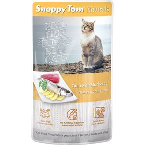 Snappy Tom Naturals Tuna with Mackerel Cat Food Pouches, 3.5-oz, case of 12